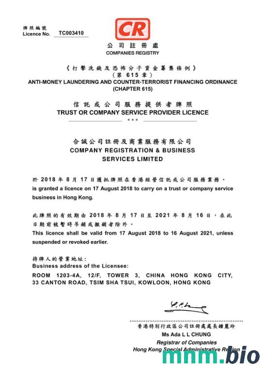 China Trust lub Company Service Provider license Word i szablon PDF